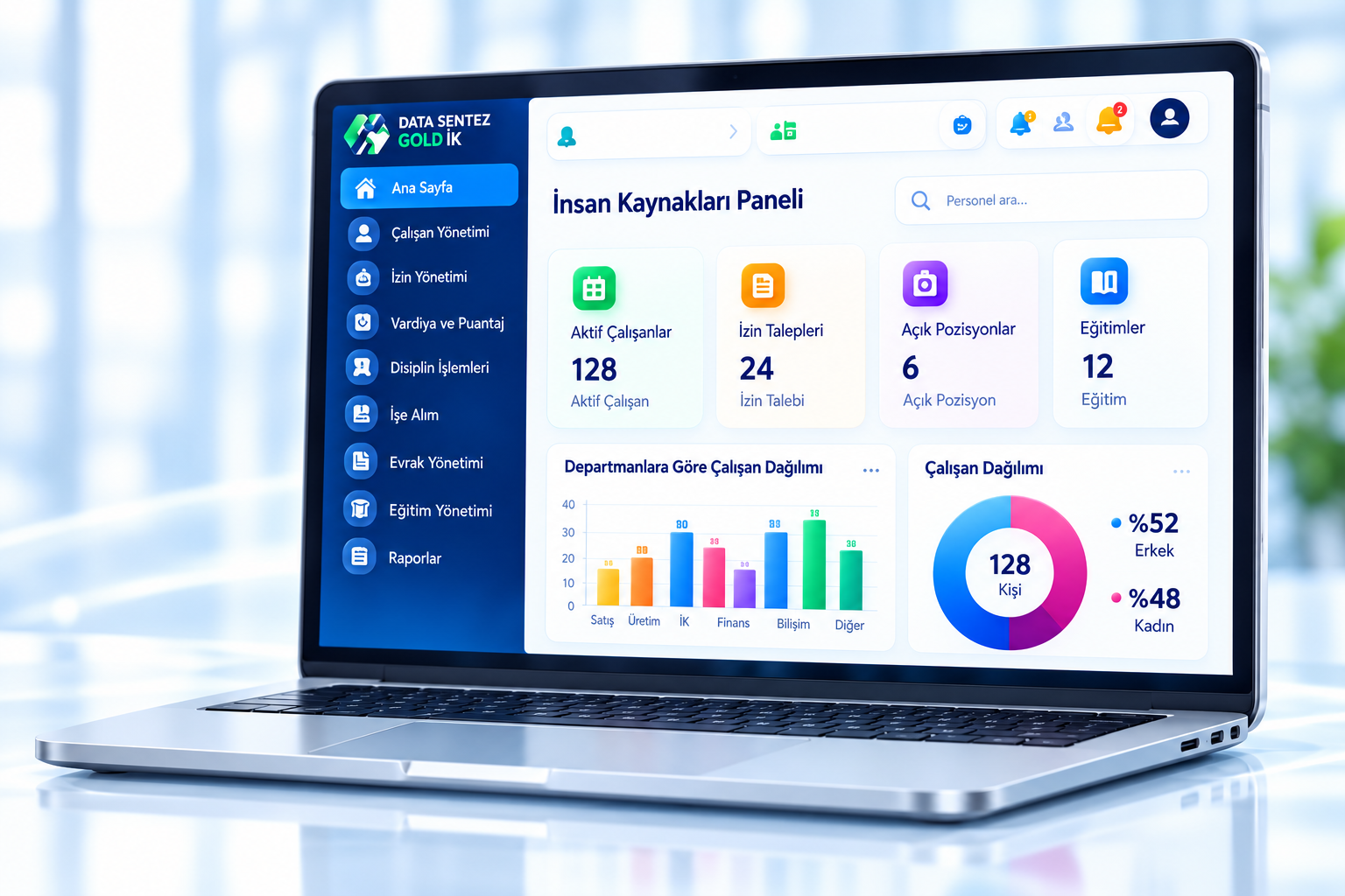 Gold İK İnsan Kaynakları panelini gösteren dizüstü bilgisayar